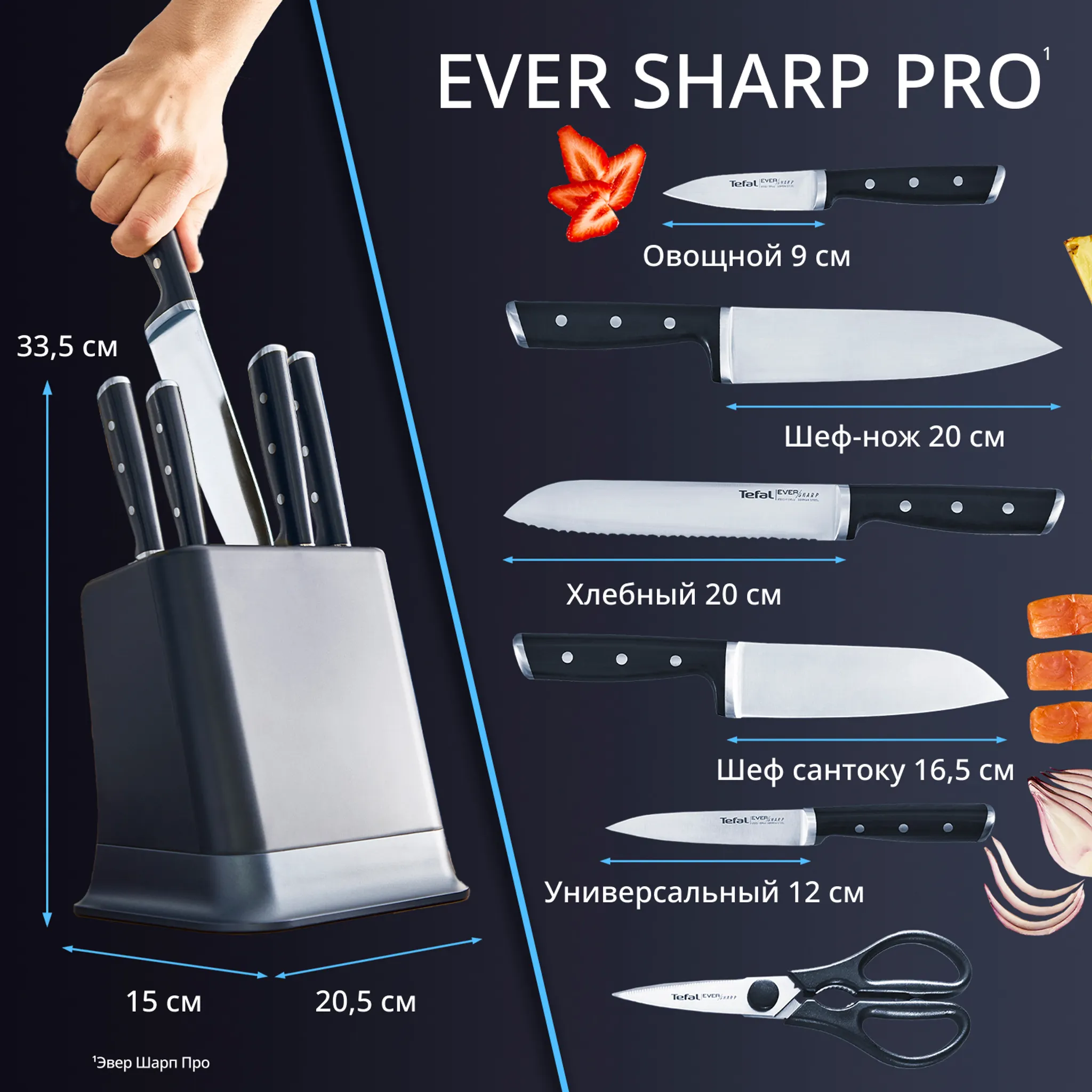 Набор ножей и блок Tefal EverSharp PRO  со встроенной точилкой 6 предметов K297S744