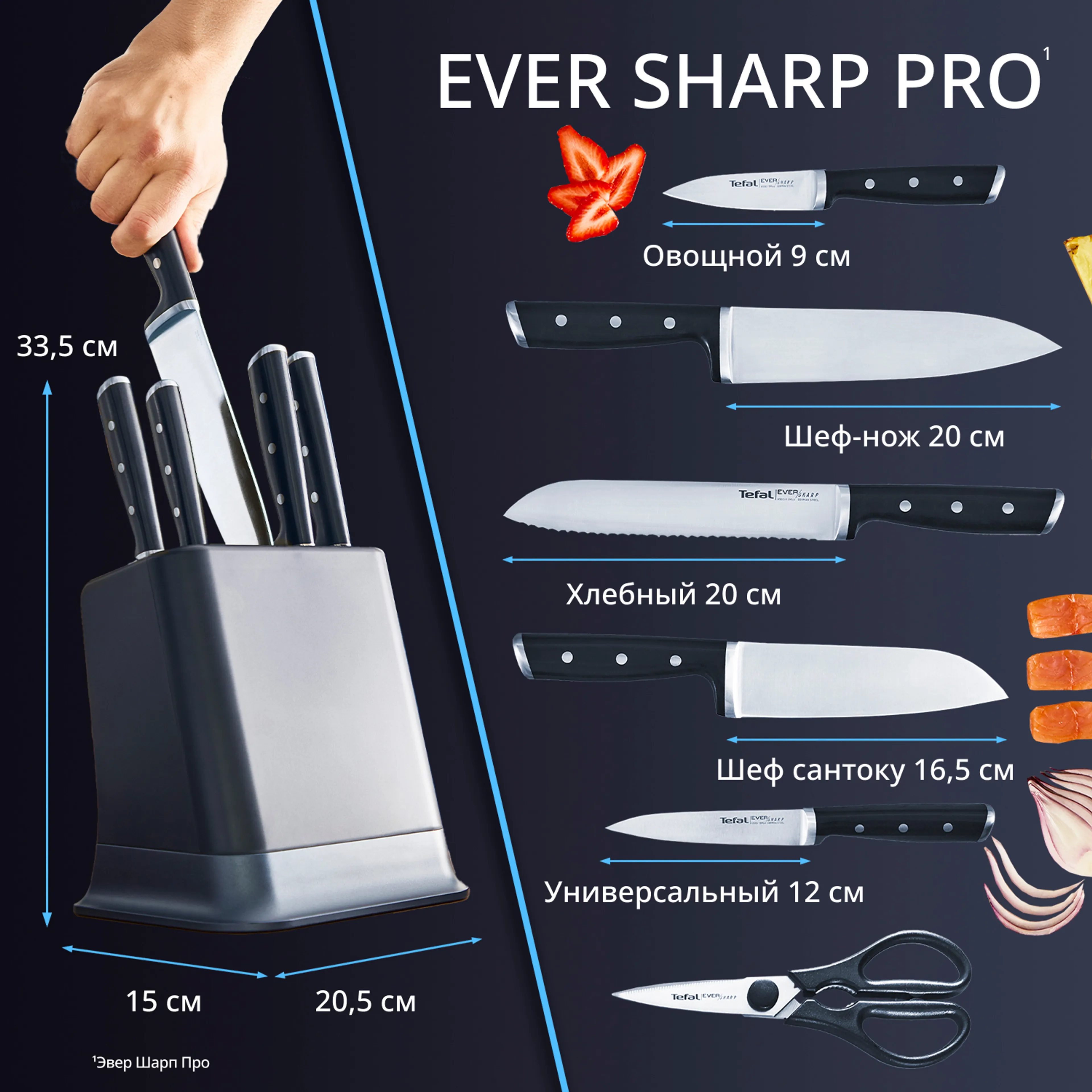 Набор ножей и блок Tefal Ever Sharp PRO  со встроенной точилкой 6 предметов K297S744