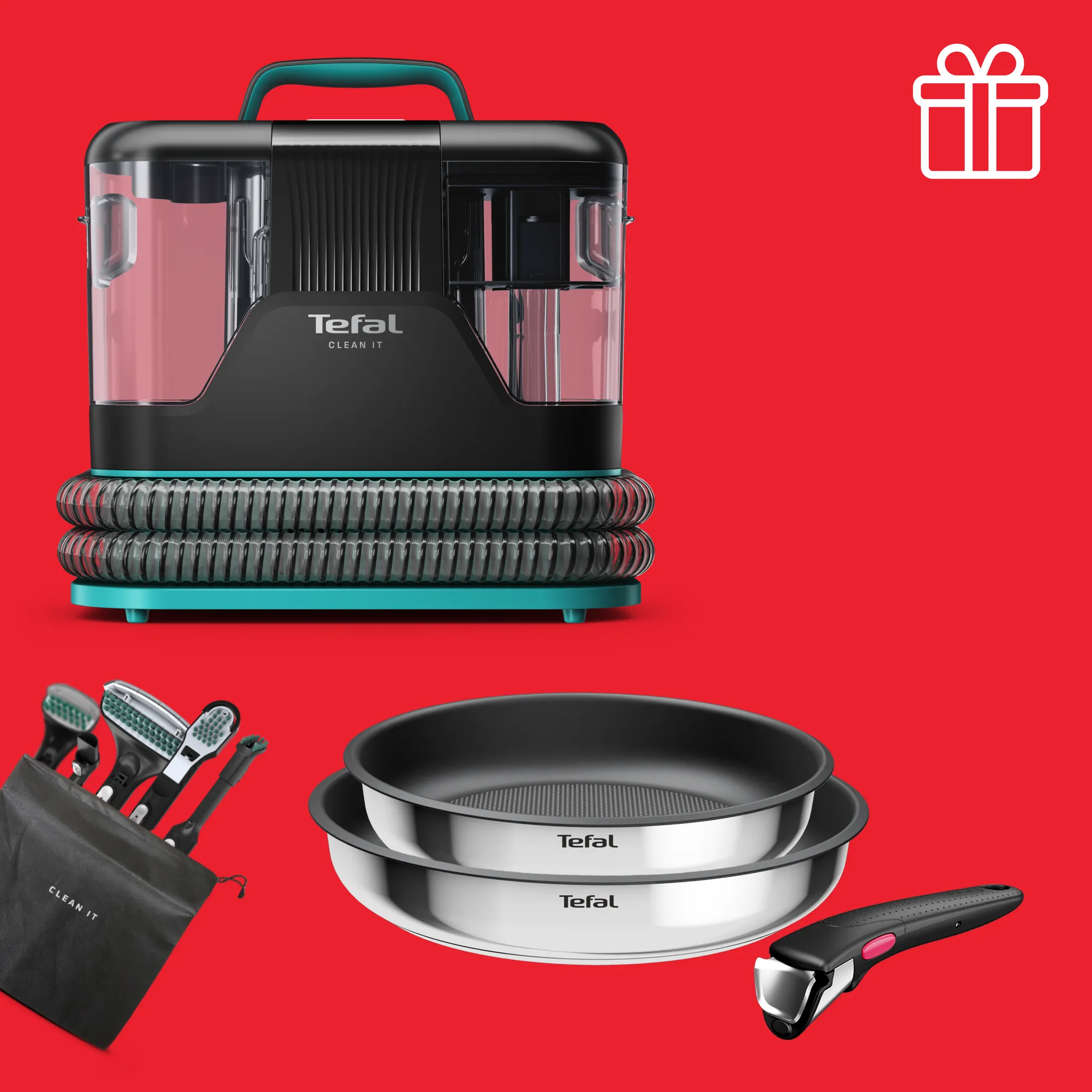 Моющий пылесос Tefal IZ5020F0 + Набор посуды Tefal  Ingenio  L8813S75 фото