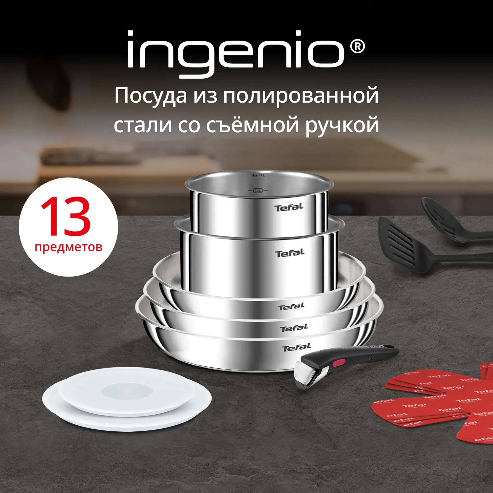 Набор посуды Tefal Ingenio Emotion L896SD04 13 предметов 16/20/22/26/28 см