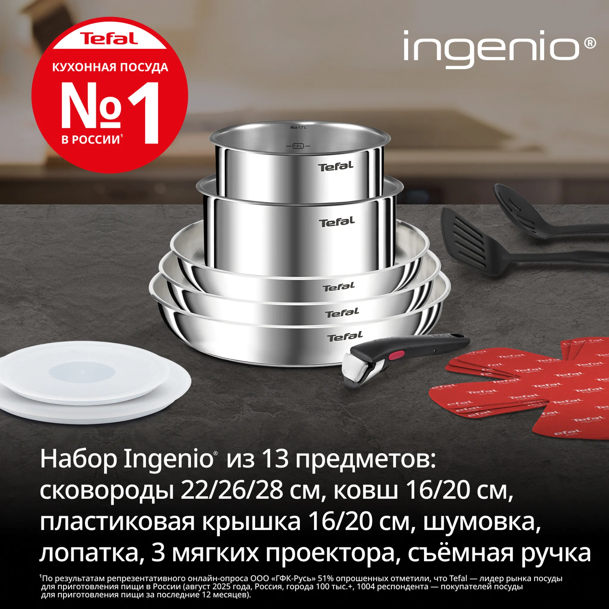 Набор посуды Tefal Ingenio Emotion L896SD04 13 предметов 16/20/22/26/28 см