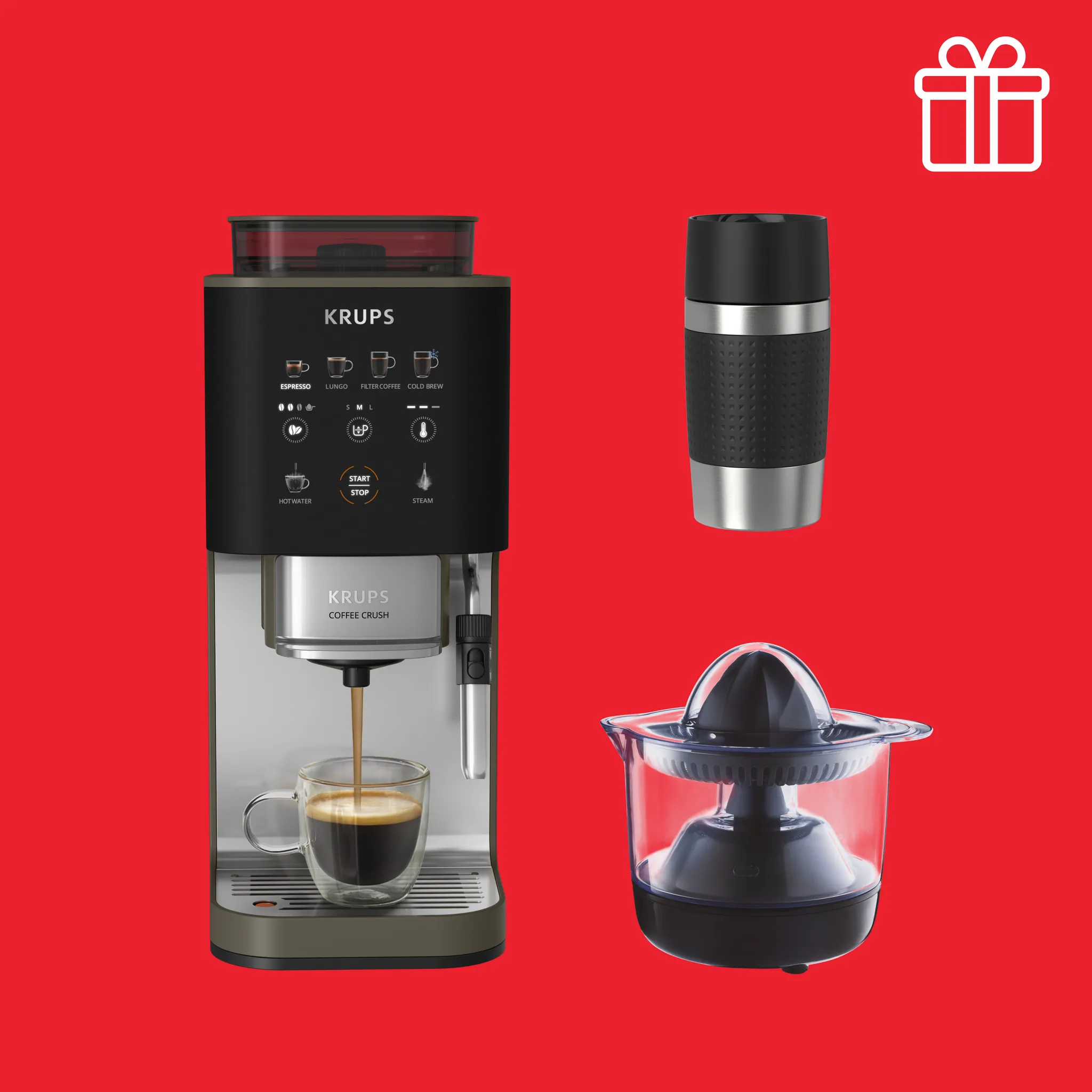 Автоматическая кофемашина KRUPS + в подарок термокружка Tefal N2161144 и соковыжималка Moulinex