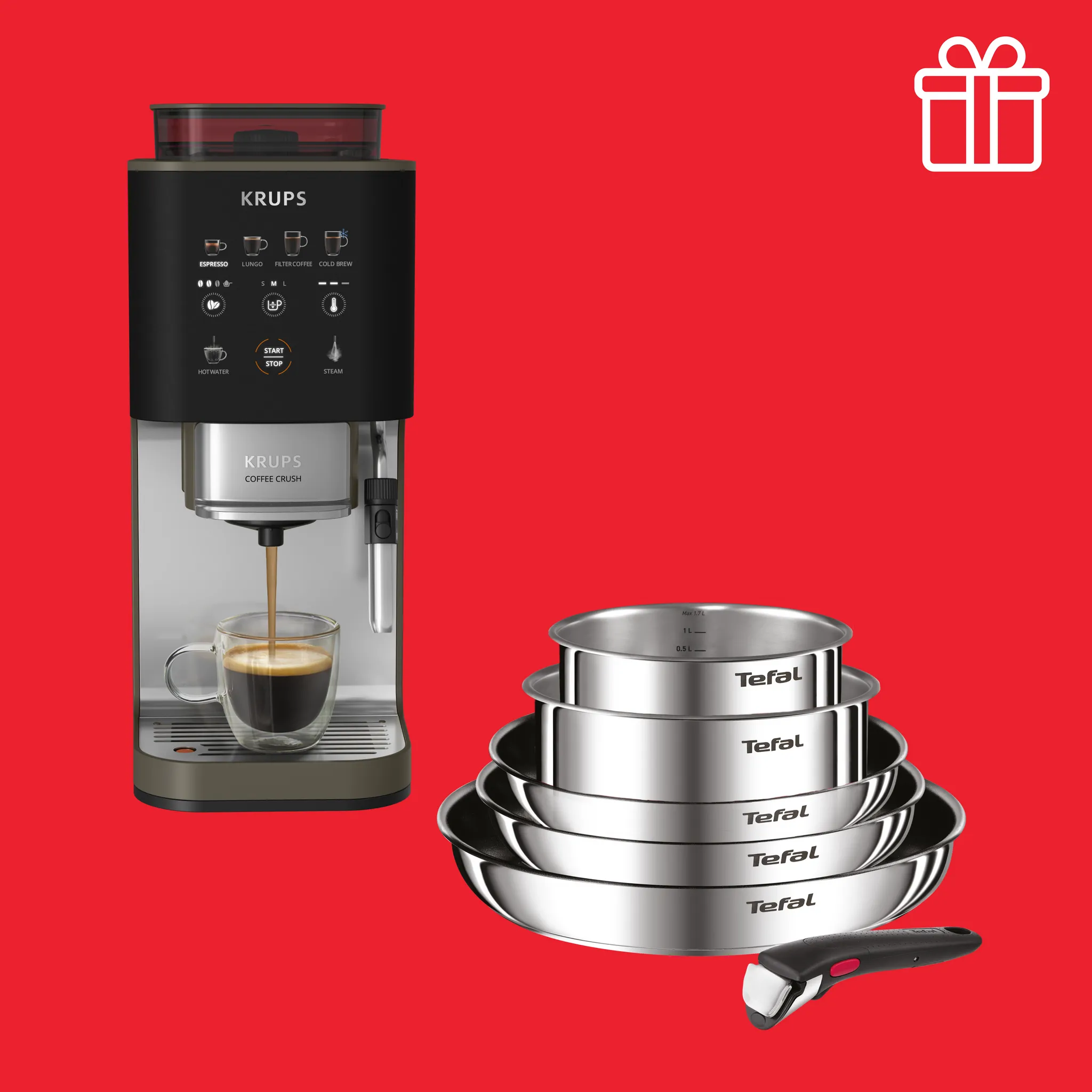 Автоматическая кофемашина KRUPS + в подарок набор посуды Tefal L881S604