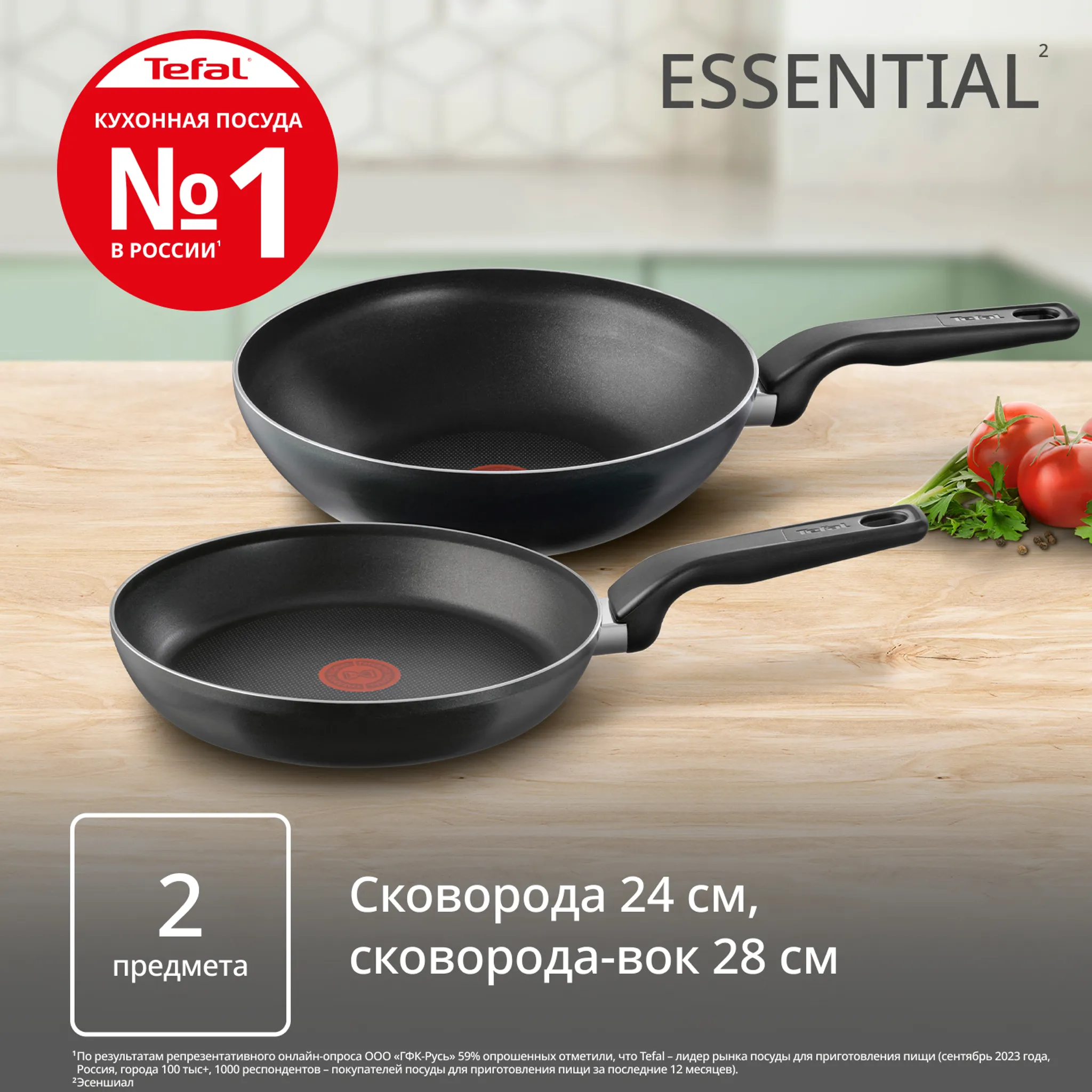 Набор посуды Tefal Essential 2 предмета 24/28 см 4251830