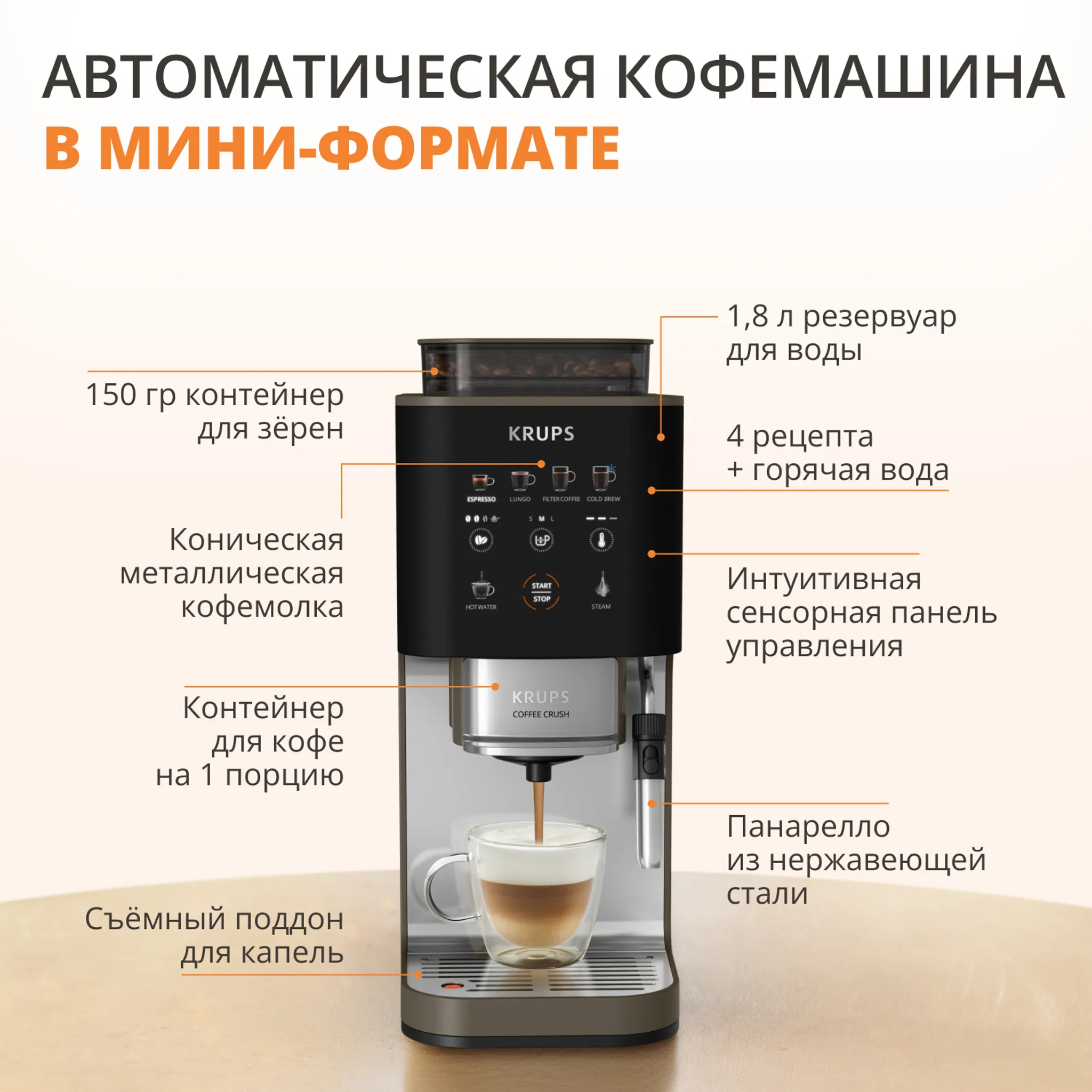Автоматическая кофемашина Krups + в подарок набор посуды Tefal L881S904