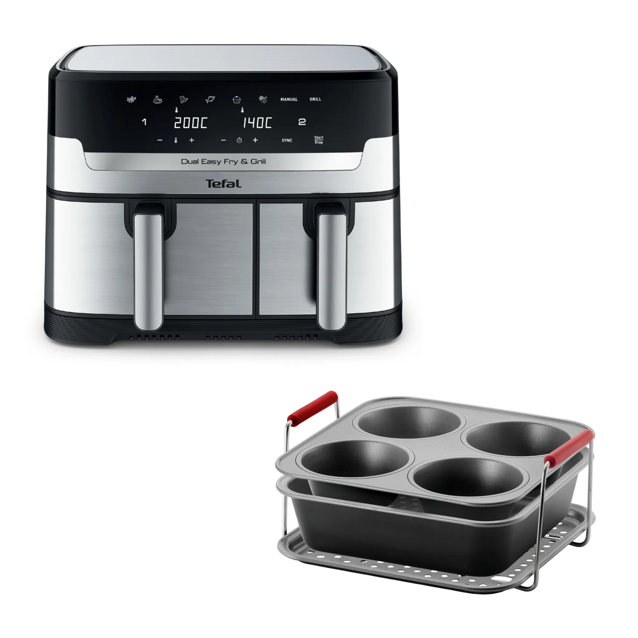 Аэрогриль Tefal Dual Easy Fry & Grill EY905D10 + Набор аксессуаров J701S344