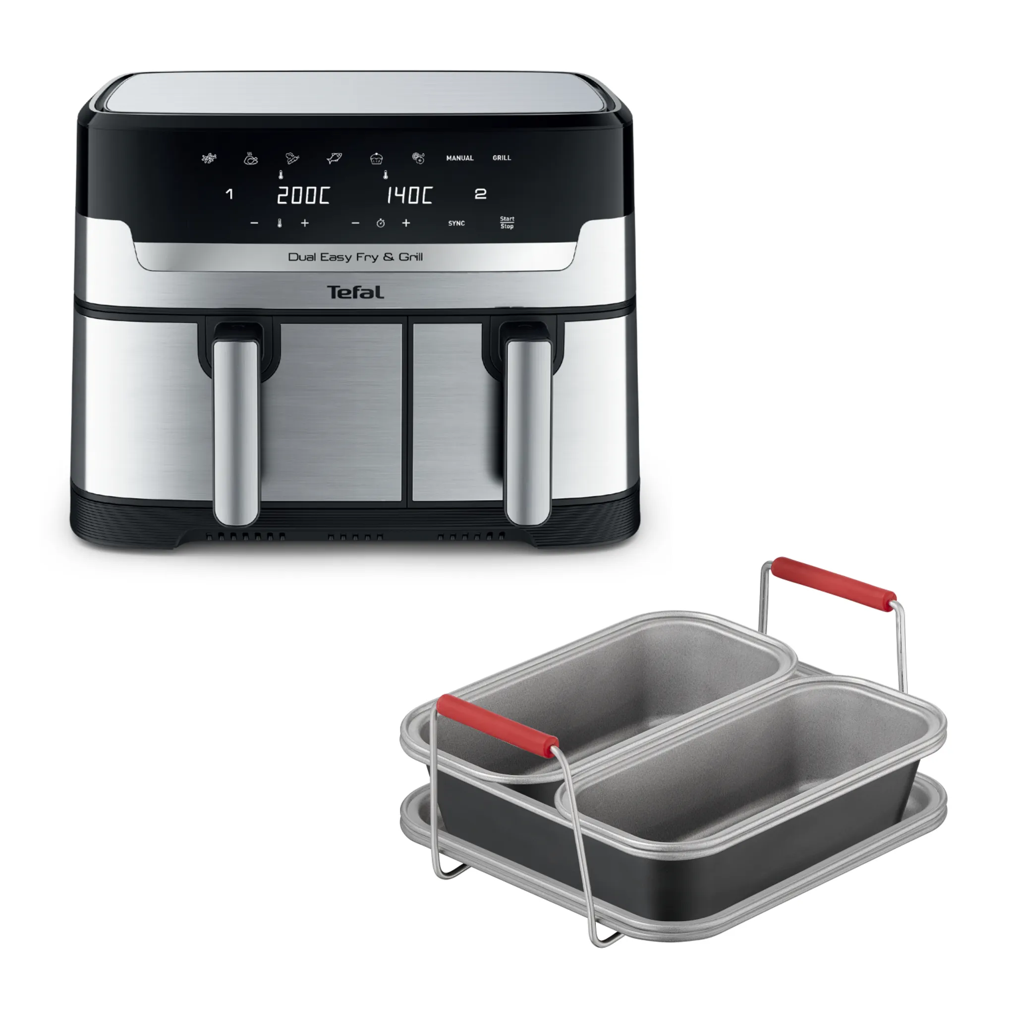 Аэрогриль Tefal Dual Easy Fry & Grill EY905D10 + Набор аксессуаров J701S544