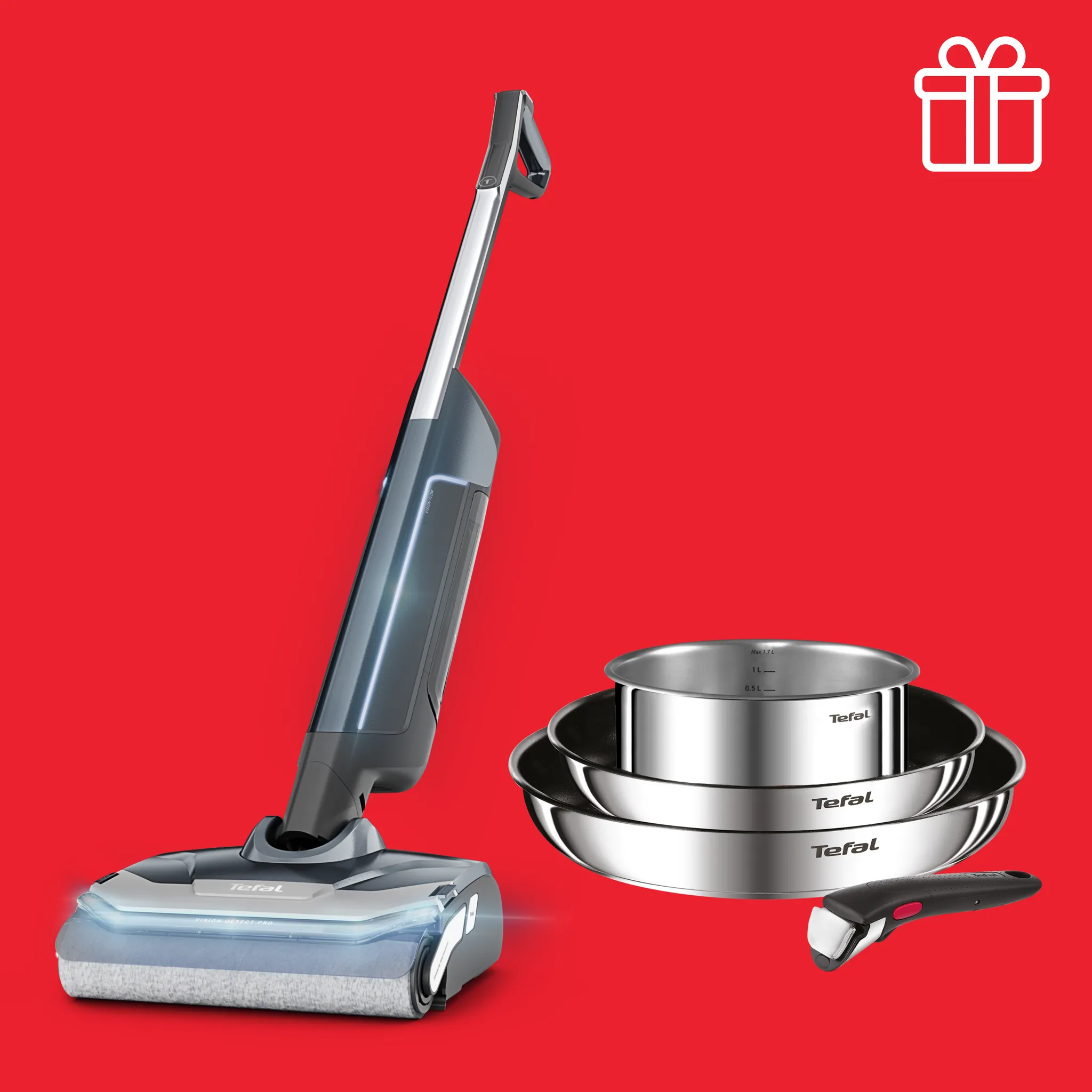 Моющий пылесос Tefal X-Clean Vision Pro GF7116F4 + Набор посуды Tefal L881S404